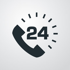 Icono plano telefono con esfera 24 en fondo degradado