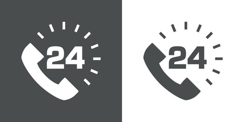 Icono plano telefono con esfera 24 gris y blanco