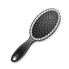 Vector Black Plastic Grooming Hair Brush Comb Top View Isolated on White Background