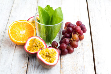 ingredients for a smoothie on a white background closeup