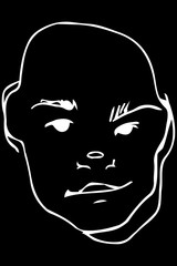 sketch of the face of the adult bald man