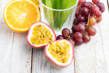 ingredients for a smoothie on a white background.