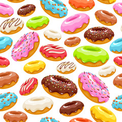 Colorful donuts icons background. Sweet bakery vector.