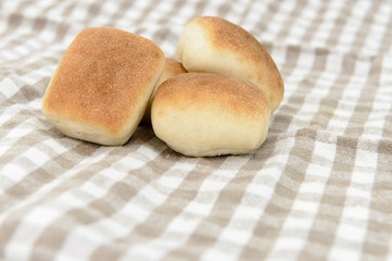 closeup of pizza bread on checked towel