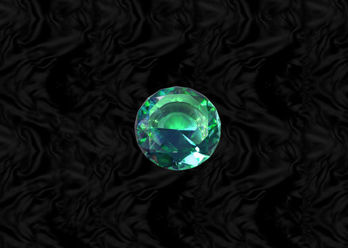 Glittering Gem, Green Emerald  On Black Velvet Background