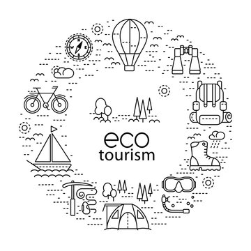 Eco tourism circle concept with modern line style icons