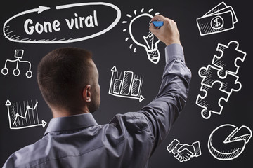 Technology, internet, business and marketing. Young business man writing word: Gone viral