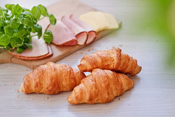 Close up croissant snacks on a table.