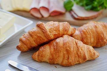 Close up croissant snacks on a table.