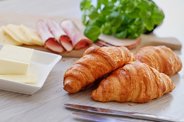 Close up croissant snacks on a table.