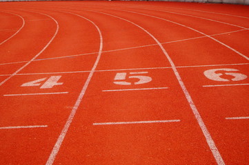 Red plastic track and field track