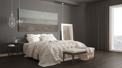Fototapeta na wymiar Classic bedroom, scandinavian modern style, minimalistic interior design