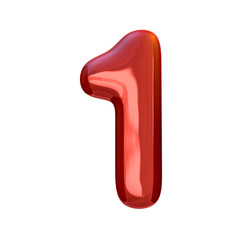 Red digits made of inflatable balloons isolated on white background. 3D rendering