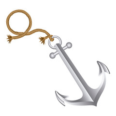 realistic silver silhouette anchor design with rope break vector illustration