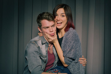 Happy couple in love in a photo booth © diignat