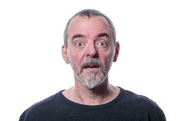 portrait of a surprised man, isolated on white