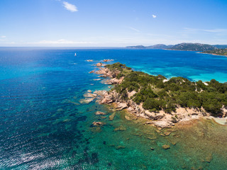 Fototapeta na wymiar Aerial view of Palombaggia beach in Corsica Island in France