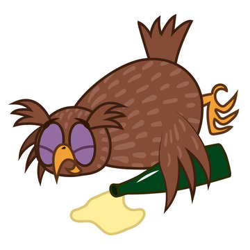 Set isolated Emoji character cartoon drunk owl. Vector Illustrations