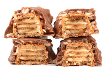 Chocolate with caramel on a white background