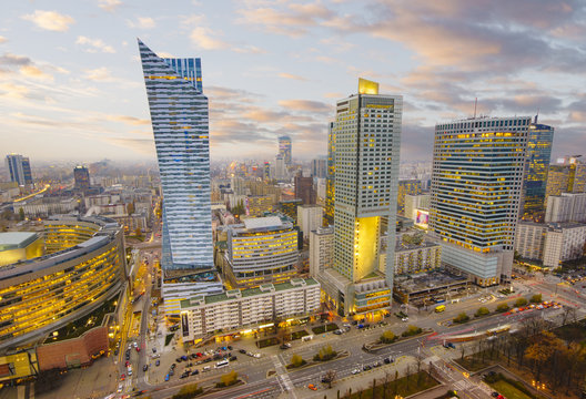Fototapeta Warsaw city with modern skyscraper