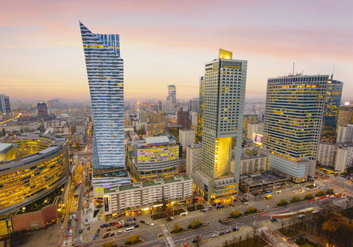 Fototapeta Warsaw city with modern skyscraper
