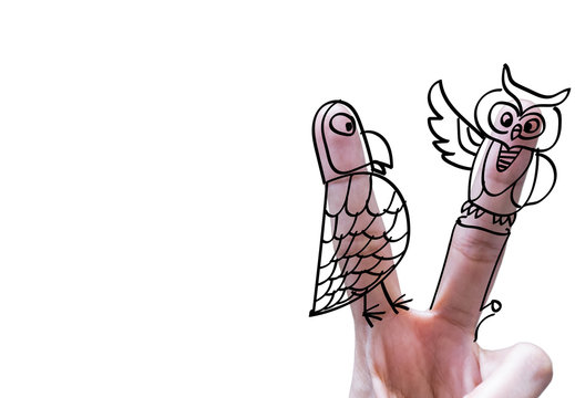 freehand drawing birds on photo of victory finger and text space,victory of animal
