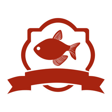 Sticker Heraldic Borders With Fish And Label Vector Illustration