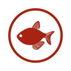 red circular border with fish vector illustration