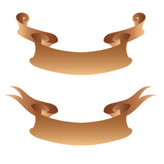 Set of bronze vintage ribbon banners. Vector tape collection. Glossy retro ribbons isolated on white background. Bronze tapes. Label illustration for greeting card, gift, poster, flyer, your design.