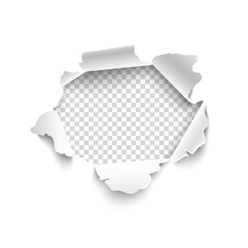 Hole in white paper. Vector illustration. Vector torn paper for scrapbook, web and print.