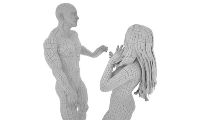 Digital man and woman, isolated on white background, 3 d render