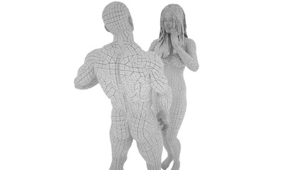 Digital man and woman, isolated on white background, 3 d render