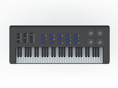 Synthesizer. Isolated on white background. 3D rendering illustration.