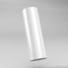 White Perfume Deodorant Spray Bottle Mock-Up Set, Cosmetic Skin Care Packaging Flask Template. Deodoriser Plastic Stick. 3D Illustration