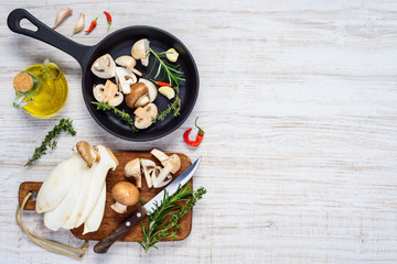 Cooking Fresh Mushrooms on Copy Space