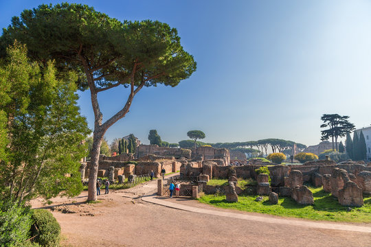 Rome, Italy. Hill Palatine: archaeological zone with ancient ruins of the palaces of the emperors