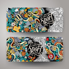 Cartoon vector hand drawn doodles Sport banners