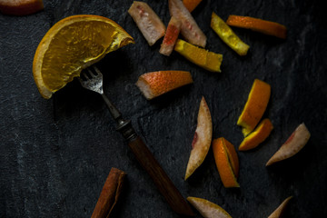 bright slices oranges on the table