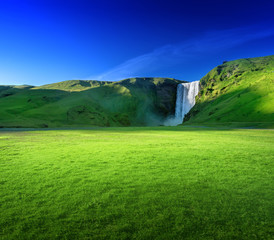 Skogarfoss waterfall and summer sunny day, Iceland © Iakov Kalinin
