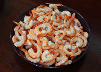 Cooked and peeled shrimp in bowl
