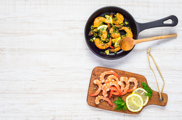 Cooking Prawn and Copy Space Text Area