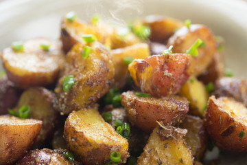 Roasted potatoes close up