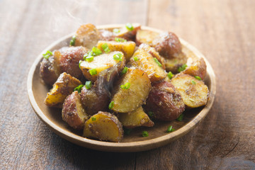 Oven roasted potatoes on plate ready to serve