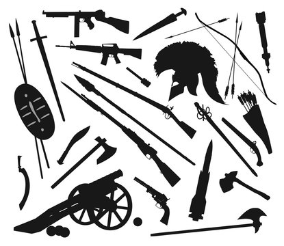 Weapons collection. Vector silhouettes