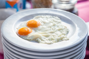 Two fried eggs for healthy breakfast in morning