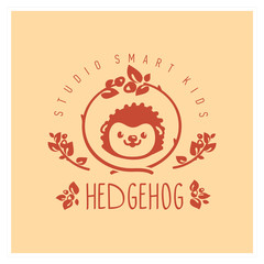 Kids club logo with hedgehog. Cute kindergarten sign.