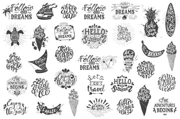 Summer travelling Hand drawn lettering, typography inscriptions  © EvgeniiasArt