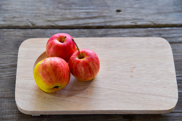 Apples on wooden tray Japanese style background