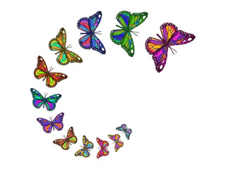 Obraz na płótnie Canvas Set of many colorful polygonal mosaic flying butterflies.