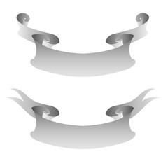 Silver vintage ribbon banner. Vector silver tape. Glossy retro grey ribbons isolated on white background. Second place. Label illustration for winners, greeting card, gift, poster, flyer, web site.